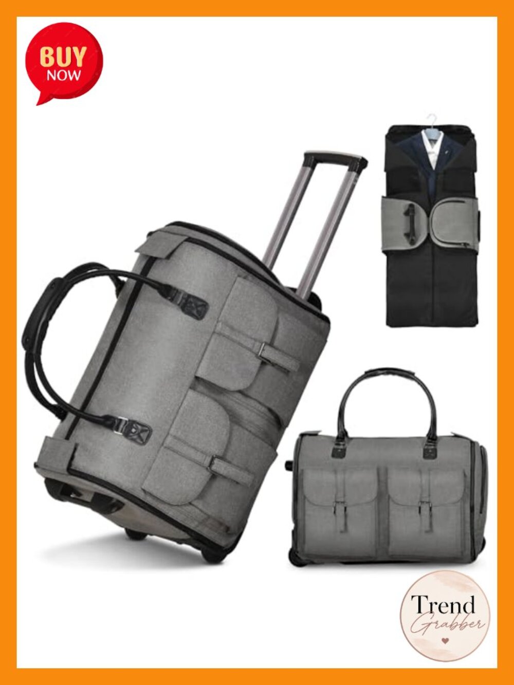 2-in-1 Convertible Rolling Garment Bag with Wheels, Telescopic Handle,